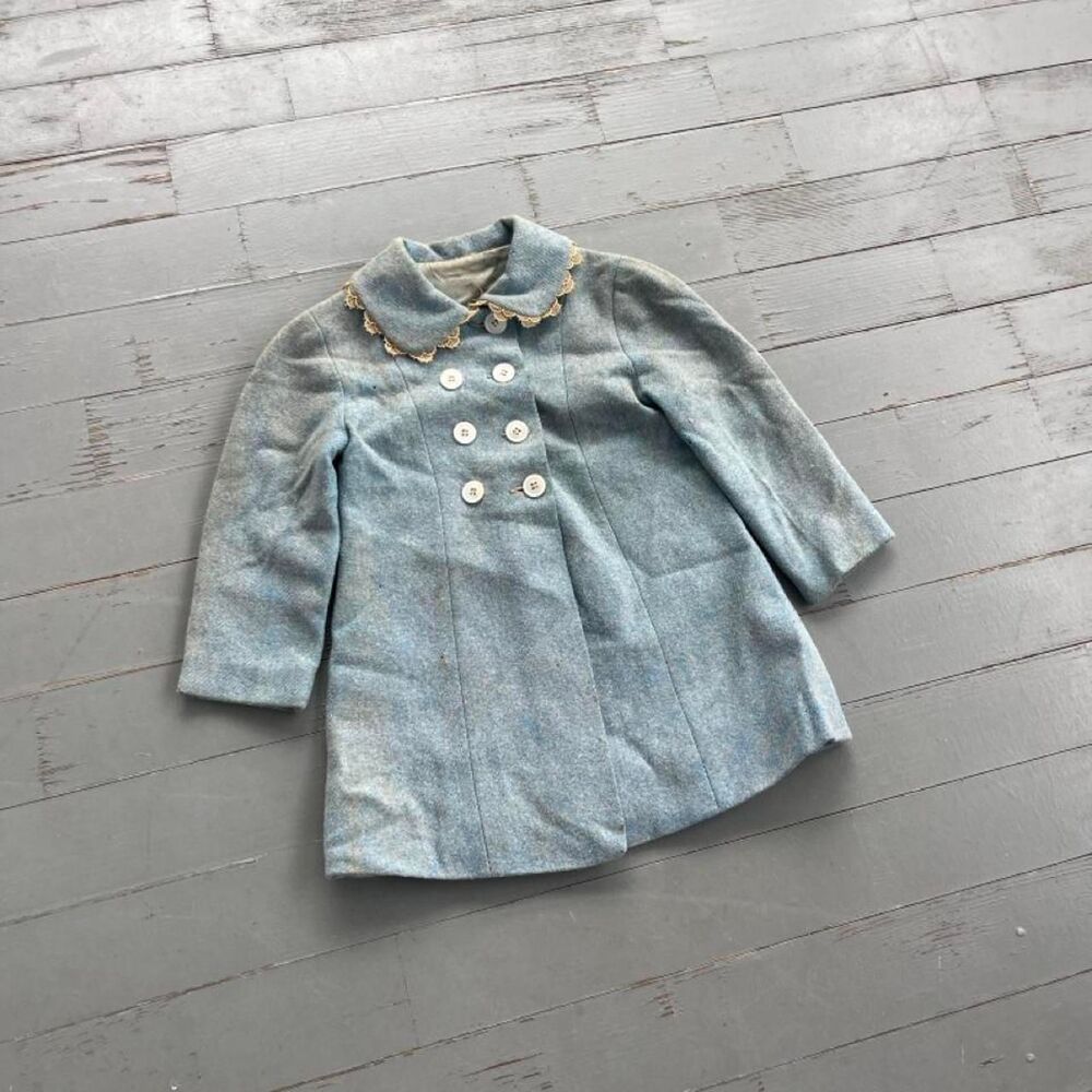 Vintage 1950s Lace Collar Wool Kids Double Breasted Coat